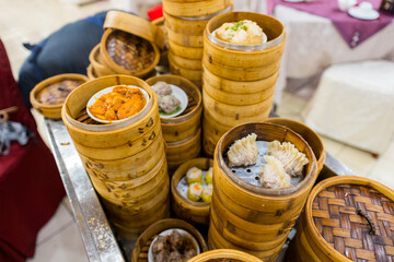 Dim sum on the trolley in Chinese restaurant