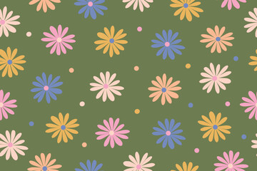 Garden flower, plants, botanical, seamless vector design for fashion, fabric, wallpaper and all prints. Small bright flowers. Vector illustration.