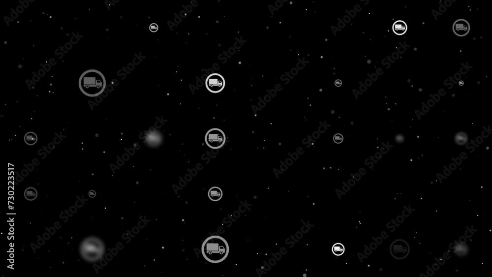 Poster template animation of evenly spaced truck traffic signs of different sizes and opacity. animation of