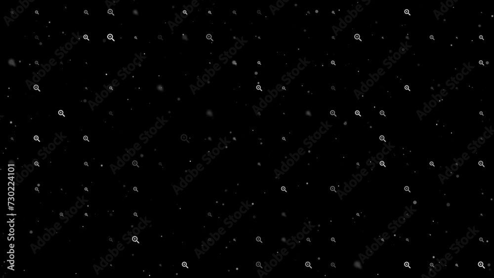 Poster template animation of evenly spaced zoom in symbols of different sizes and opacity. animation of tra