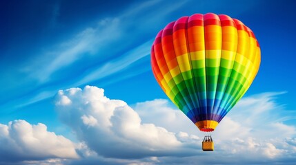 Fototapeta premium A rainbow forming over a colorful hot air balloon