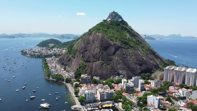 Captivating aerial view of the Sugarloaf Mountain, a natural landmark of Rio de Janeiro, Brazil. 