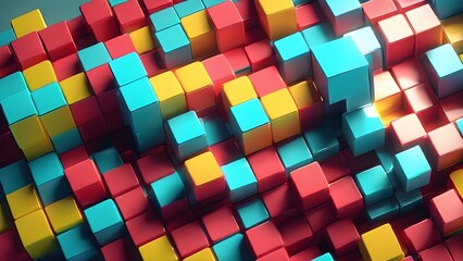Digital voxel artificial cubes illustration abstract 3d background, futuristic pixel, virtual render digital voxel artificial cubes