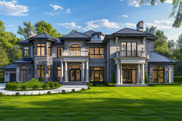 Fototapeta na wymiar 3d illustration of a newly built luxury home with grass lawn