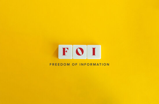 Freedom of Information (FOI) Acronym and Banner. Block Letter Tiles on Flat Background. Minimalist Aesthetics.
