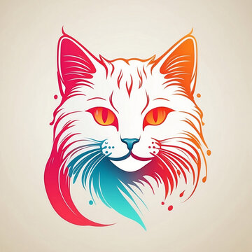 vector cat line art gradient logo