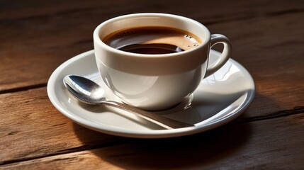 Coffee cup with saucer and spoon, inviting a leisurely pause