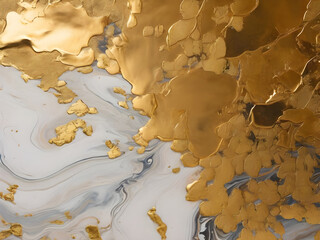 Close up of a marbled surface with a gold leaf on the top of the image.
