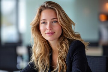 Fototapeta premium Corporate Business Photography of a Sophisticated Business Woman Managing a Global Team, Generative AI