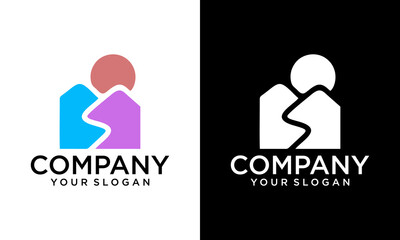 mountain logo with flat concept. vector illustration