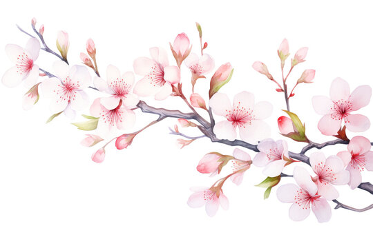 Pink blossom of sakura or cherry tree on white background