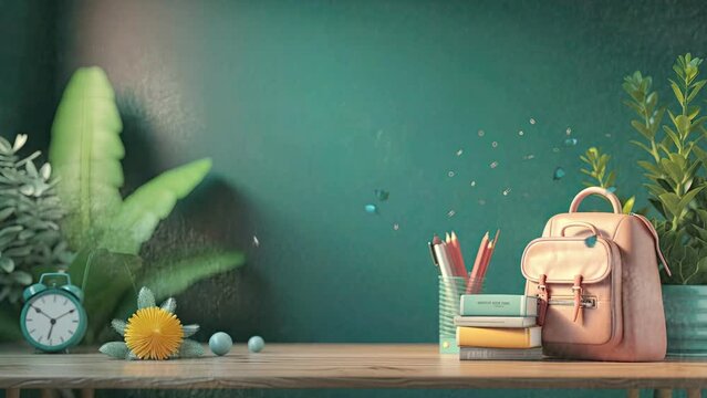 animated of back to school concept background.  Cartoon or anime watercolor painting illustration style. seamless looping 4K virtual video animation background.