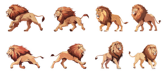 Fototapeta premium set of illustration of male lion in any several poses. isolated on background