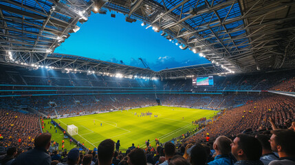 View onto big modern soccer stadium