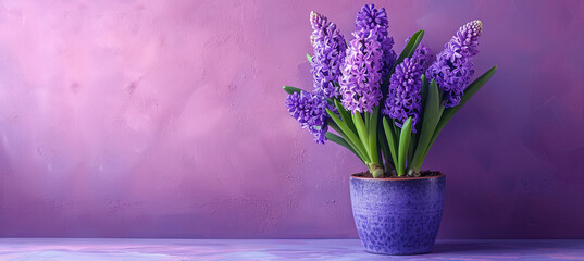 violet Hyacinth in a pot on the purple background