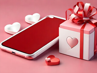 Smartphone Valentine Theme Love Heart Shape and Gift Box 