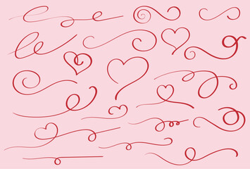 Graceful curls, hearts and loops in vector. Set of graceful elegant decorative elements in vector.