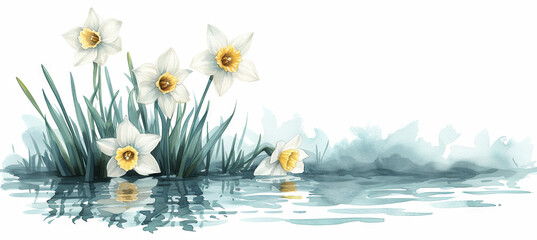 watercolor illuatration of Narcissus, genus of predominantly spring flowering perennial plants. daffodil
 - obrazy, fototapety, plakaty
