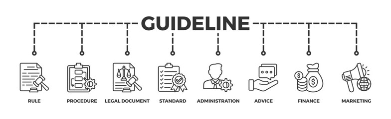 Guideline banner web icon vector illustration concept with icon of rule, procedure, legal document, standard, administration, advice, finance, marketing