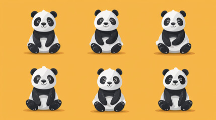 Obraz premium set of cute panda on the orange background