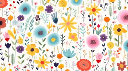 Whimsical and colorful flower pattern creating a cheerful backdrop