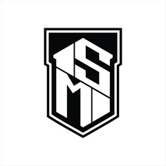 SM Logo monogram hexagon geometric up and down inside shield isolated style design template