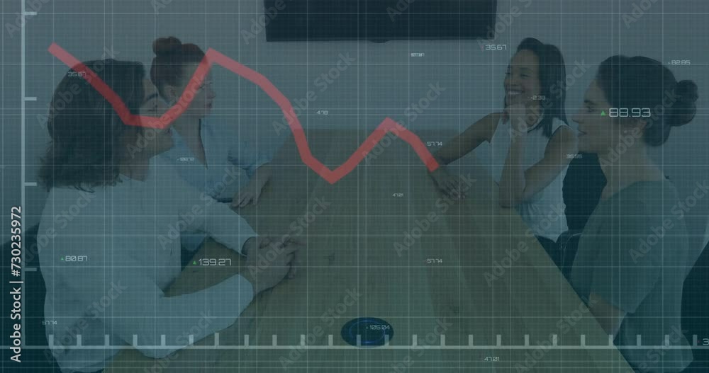 Canvas Prints Animation of financial data processing over diverse colleagues having meeting in office