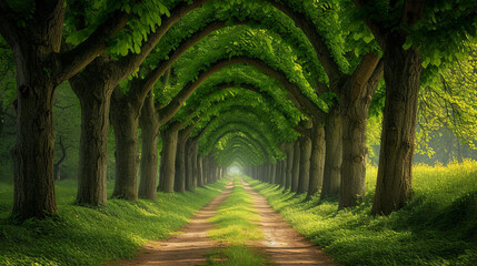 Fairytale forest with a tunnel of trees 