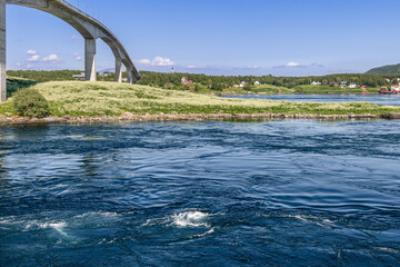 A close-up of Saltstraumen's powerful currents weaving a tapestry of textures on the water's...