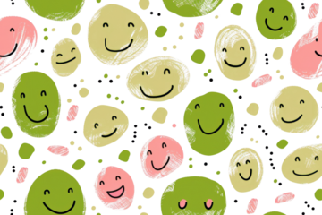 Pastel Smiles Seamless Pattern on White