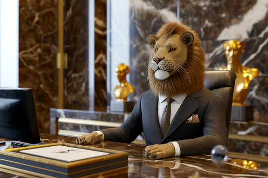 Abstract image of a business leader in the role of a lion. Leo is a businessman. Wild animals in real life