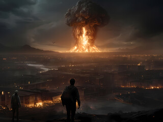 Humanity's Desperate Flight from Earth's Terrifying Explosion, A Dystopian Nightmare Unfolding in Intense Dread