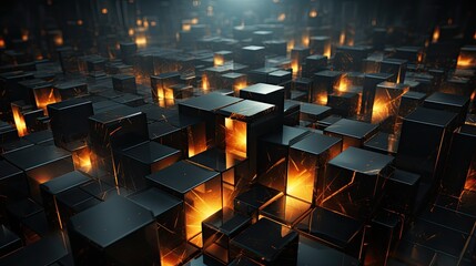 Abstract background with black glowing cubes, perfect for website banners and backgrounds