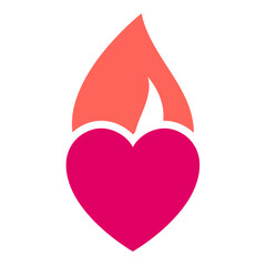 Fire flame icon, hot heart symbol, vector illustration