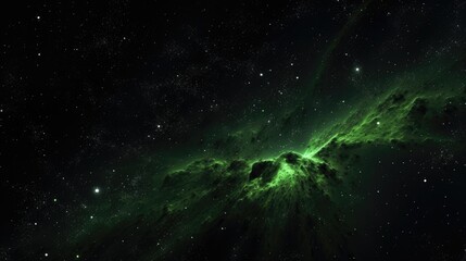 Green Stardust Eruption in Space. A dramatic eruption of green stardust in the vastness of space, with glittering stars.