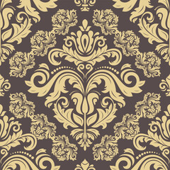 Classic seamless vector pattern. Damask orient ornament. Classic vintage brown golden background. Orient pattern for fabric, wallpapers and packaging