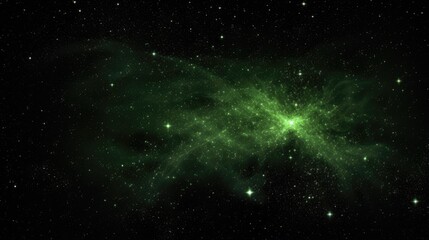 Fototapeta na wymiar Nebula's Embrace in Cosmic Space. Vivid green nebula patterns spread across the starry space backdrop.