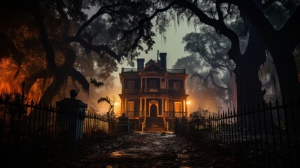Haunted House with Dark Horror Atmosphere. Neural network AI generated art