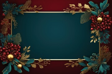 christmas blank frame background with gold decorations and copy space