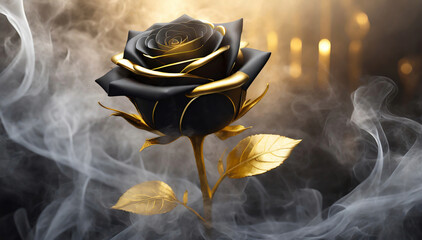 Czarna róża, abstrakcyjny kwiat w dymie