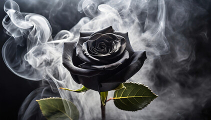 Czarna róża, abstrakcyjny kwiat w dymie - obrazy, fototapety, plakaty
