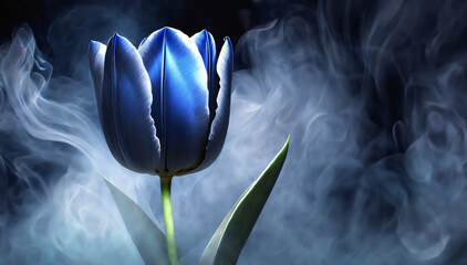 Niebieski kwiat tulipan w dymie