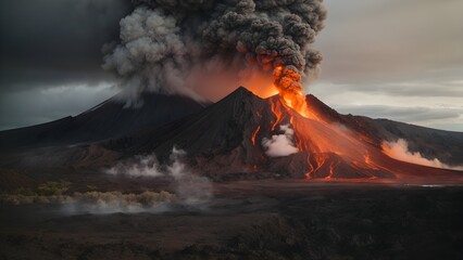 Majestic Volcanic Eruption Captured at Dusk With Lone Observer in Foreground
