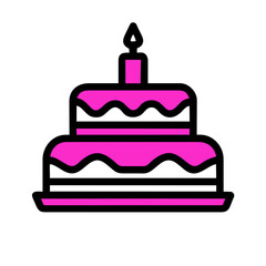 Birthday cake icon with burning candle. Vector illustration isolated on white