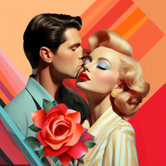 Valentines day concept. Couple in love. 60s retro style fashion collage. Retro poster print quality - 730241702