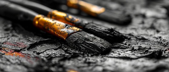 A detailed view of brushes arranged on a wooden surface