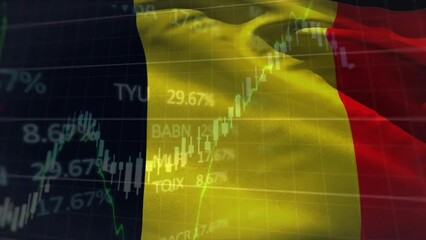 Animation of financial data processing over flag of belgium - Powered by Adobe