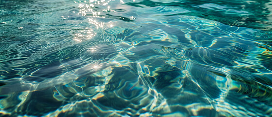 Fototapeta na wymiar Glistening sunlight on the undulating ripples of a serene water surface