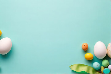minimalist easter  banner with eggs on light blue background - Powered by Adobe