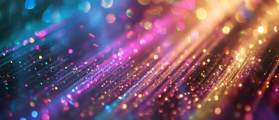 Wide-angle view of vibrant bokeh lights with a glittery effect